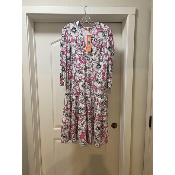 Jude Connally Dress Womens Large Pink Maggie Perennial Garden Peony Made USA NWT - Picture 2 of 5